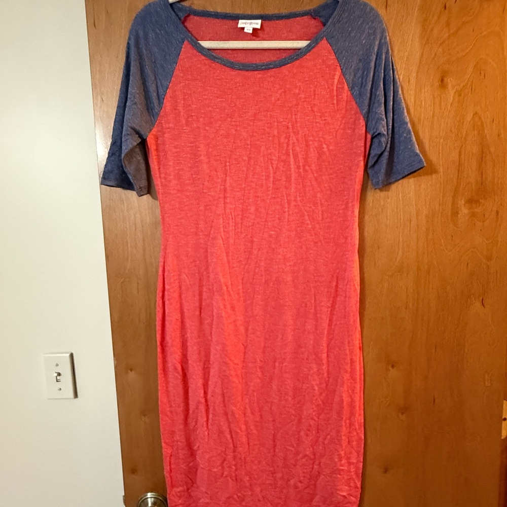 LuLaRoe Red and Blue Midi Dress